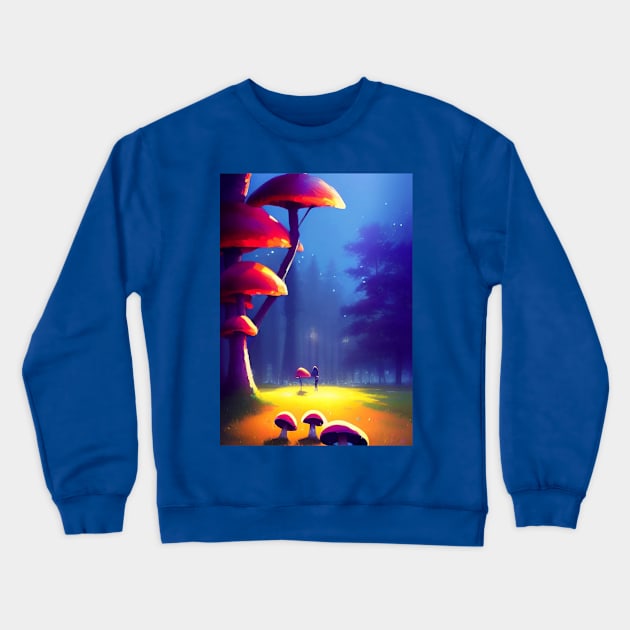 DREAMY SURREAL RED MUSHROOMS AT NIGHT Crewneck Sweatshirt by sailorsam1805